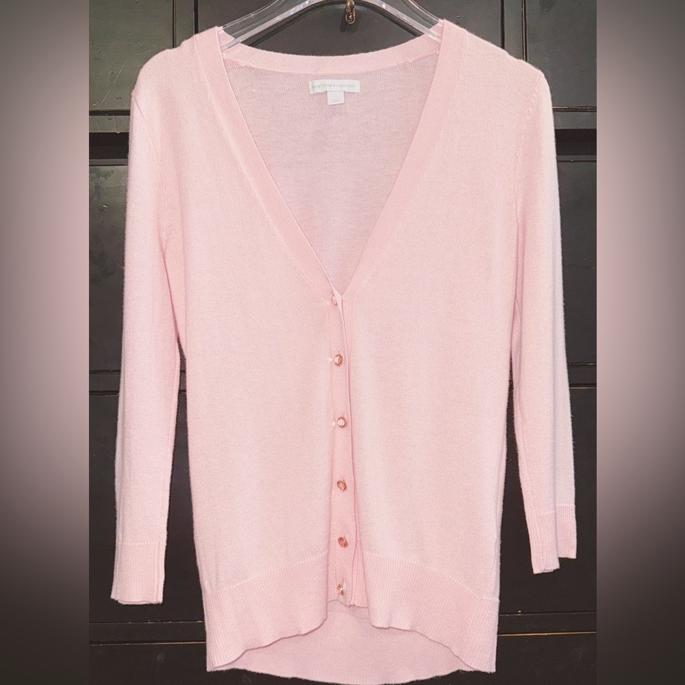 New York & Company Light Pink Cardigan with diamond buttons - Picture 2 of 7